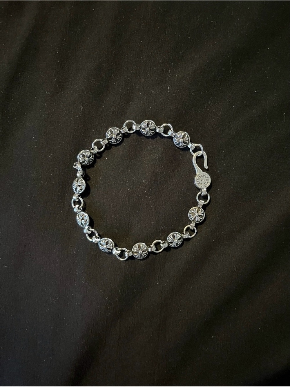 Chrome Hearts CH Silver Cross Ball Bracelet With Hook Closure Y2K Style 8-8.5”